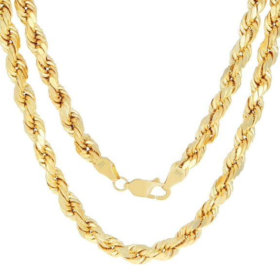 Nuragold 14k Real Yellow Gold 8mm Rope Chain Diamond Cut Necklace (20"-30") Italian Jewelry for Men