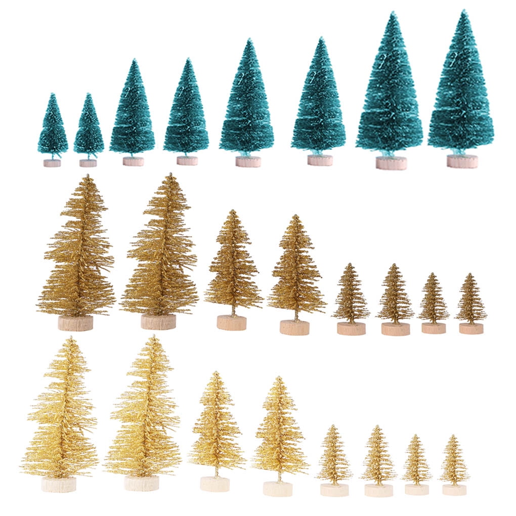 Miniature Snow Frost Wooden Bases Mini Pine Tree DIY Craft Christmas Ornaments 43pcs Artificial Sisal Christmas Tree Great Decor for Home Birthday Parties Festival Wedding PinnacleT1