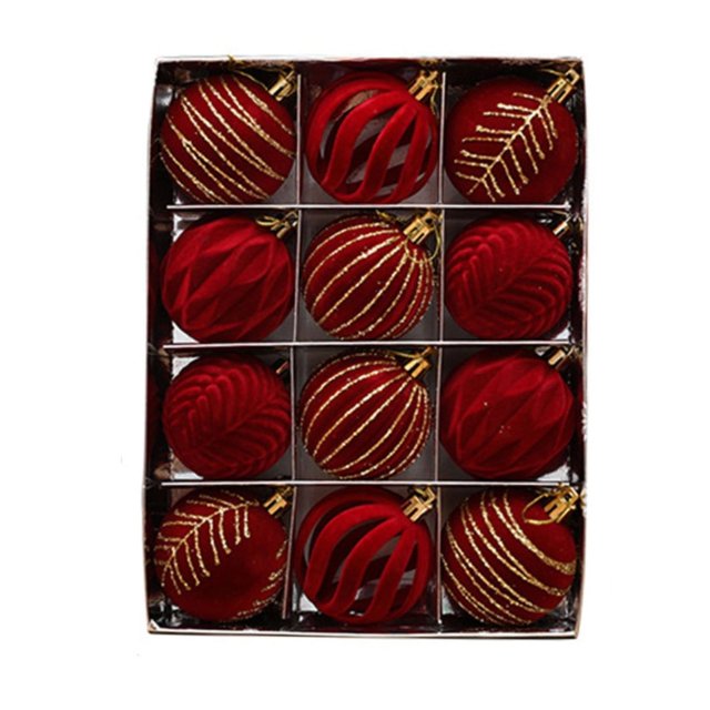 WWW Clearance Sale Hangs 12 Pcs Velvet Christmas Set Glitter Christmas Tree Ornaments Decoration Flocked Christmas Ornaments Velvet Xmas Tree Hanging For Indoor Outdoor Holiday Party Decor