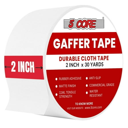 5 Core Gaffers Tape 2 Inch 30 Yards Professional White Pro Gaff Tape Non Reflective Water Resistant