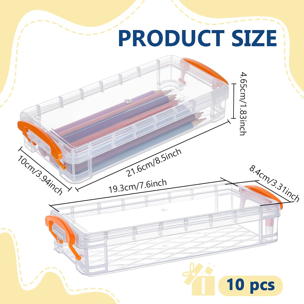 Rectangle Plastic Pencil Case Desktop Stationery Organizer Orange 216x100x46.5mm Inner Diameter: 193x84mm