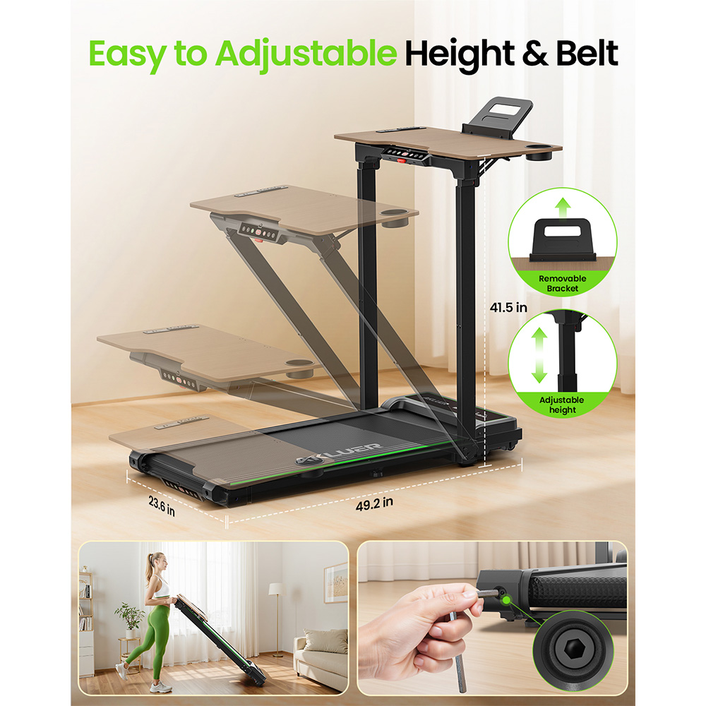 AKLUER P3-D Adjustable Height Desk Treadmill for Home & Office, 2.5HP Quiet Powerful Motor, 0.6-6.2MPH Adjustable Speed, 330LBS Weight Capacity, 6-Layer Anti-Slip Shock Absorbing Running Belt