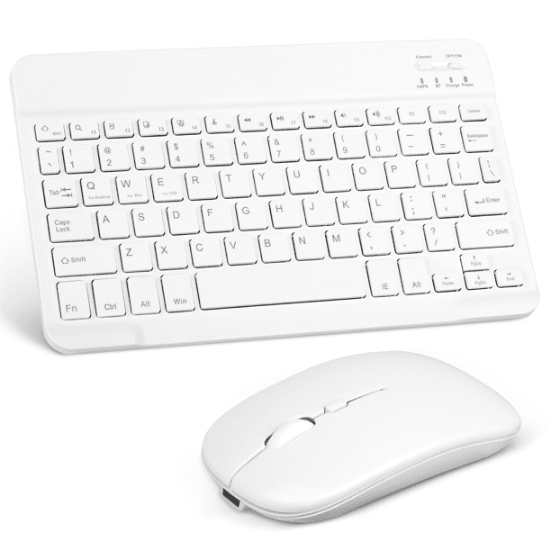 Rechargeable Bluetooth Keyboard and Mouse Combo Ultra Slim Full-Size  Keyboard and Ergonomic Mouse for HP Pro Slate 8 and All Bluetooth Enabled  Mac/Tablet/iPad/PC/Laptop - Pure White 