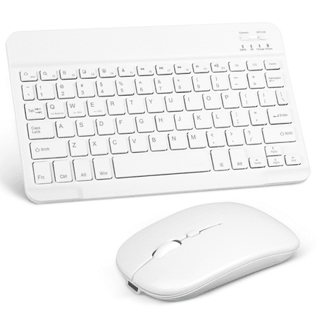 Rechargeable Bluetooth Keyboard and Mouse Combo Ultra Slim Full-Size Keyboard and Ergonomic Mouse for MediaPad 7 Youth2 and All Bluetooth Enabled Mac/Tablet/iPad/PC/Laptop - Pure White
