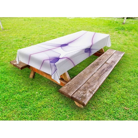 

Spires Outdoor Tablecloth Unique and Modern Illustration of Digital Odd Bizarre Twisty Lines Design Print Decorative Washable Fabric Picnic Tablecloth 58 X 104 Inches Purple White by Ambesonne