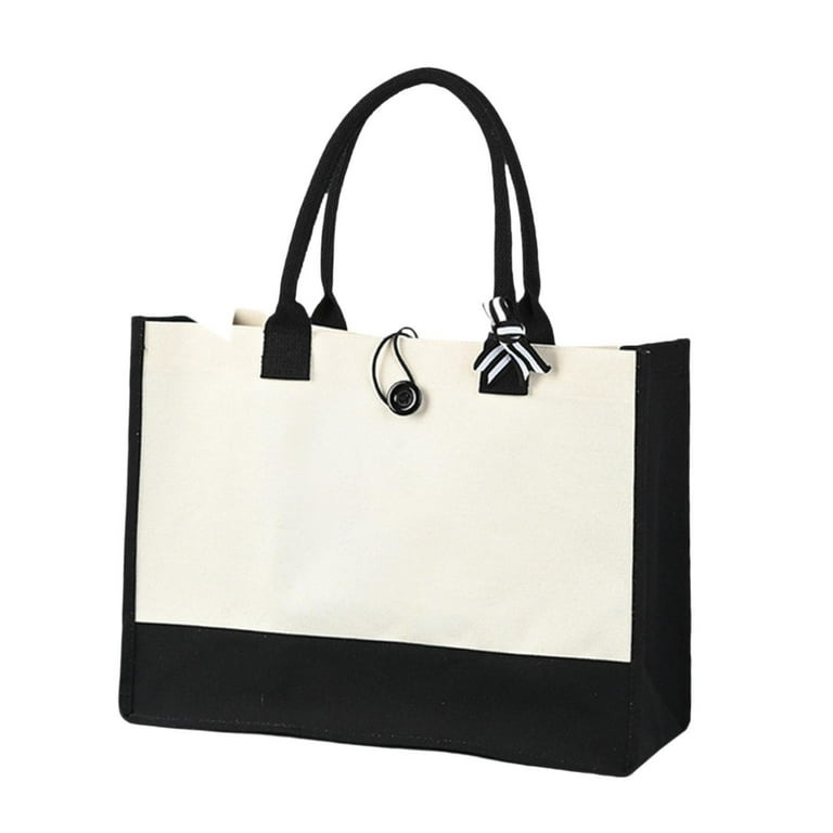 yuksok Canvas Tote Bag Blank Grocery Shopping Tote for Wedding Gift DIY Crafts Bags Black Side