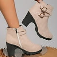 thumbnail image 6 of Womens Boots Chunky Mid Heel Round Toe Side Zipper Ankle Booties Casual Winter Buckle Short Boots Solid Color Winter Shoe for Women's Trendy Beige 5.5, 6 of 7