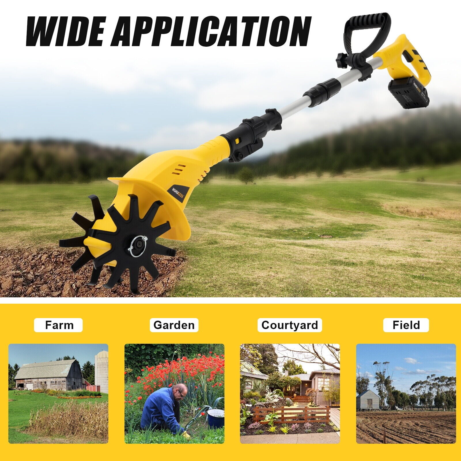 Cordless Handheld Cultivator Battery Powered Garden Tiller Cultivator, 250rpm Mini Cordless Electric Rototiller for Gardening, Soil Cultivation W/ 3.94in Tilling Width & 6.69in Tilling Depth