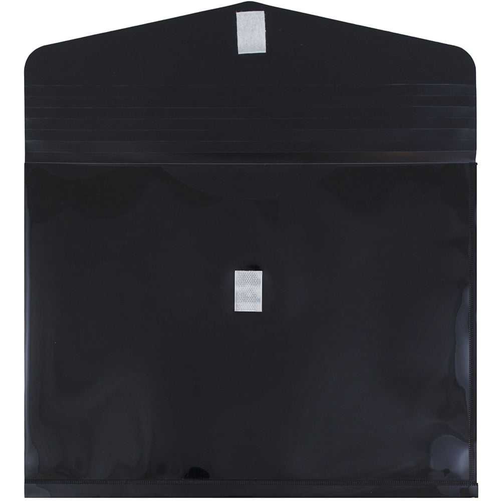 JAM Plastic Hook & Loop Envelopes, 9.8x13x2, 12/Pack, Black, 2 Inch Expansion