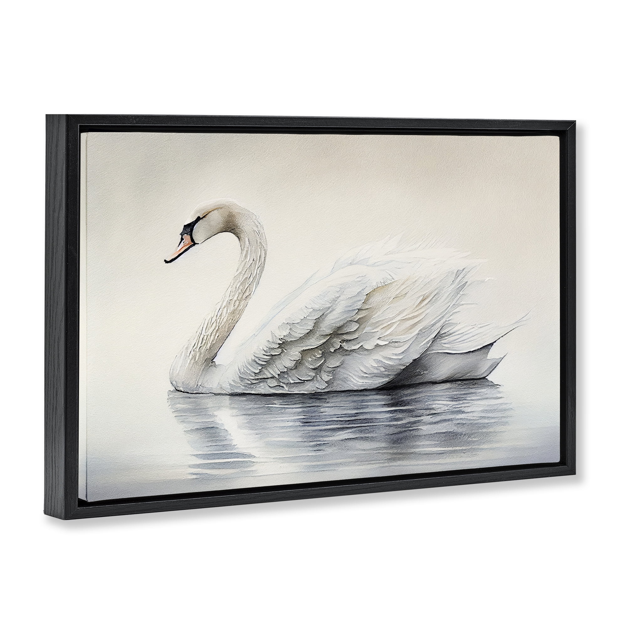 Elegant Floating Swan Black Framed Floater Canvas Wall Art, design by Sasha