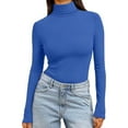 thumbnail image 7 of MVRLSH Long Sleeve Shirts For Women Women Solid Color High Neck Long Sleeve Crewneck Slim Fit Basic Rayon Spandex T Shirt Top Blue S-5Xl, 7 of 7