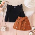 thumbnail image 3 of kaprioy Toddler Girl Clothes Toddler Baby Girl Fall Winter Outfit 9 12 18 24 Months 2T 3T 4T Round Neck Long Sleeve Knit Ribbed Sweatshirt Shirt Tops Plaid Belt Skirt 2 Pcs Clothes Set, 3 of 6