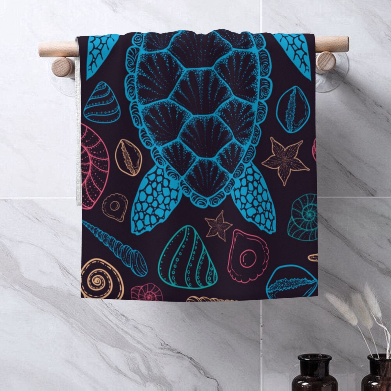 Sea Turtle Shells Starfish 27.5" x 16" Ultra Soft Hand Towel, Face Wash Cloth for Bathroom, Gym, Travel, Pool