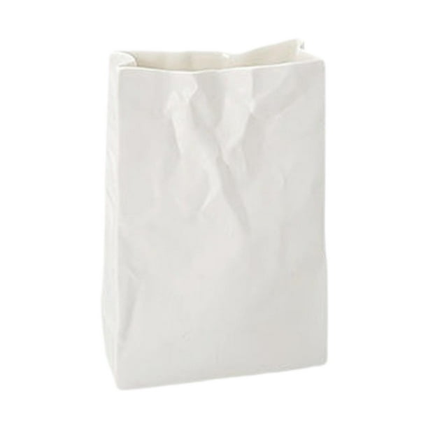 Florero de mesa,Florero de cerámica con bolsa de papel arrugado moderno,Bolsa de papel arrugado Florero de cerámica rústico,Jarrón de cerámica decorativo para decoración de sala de