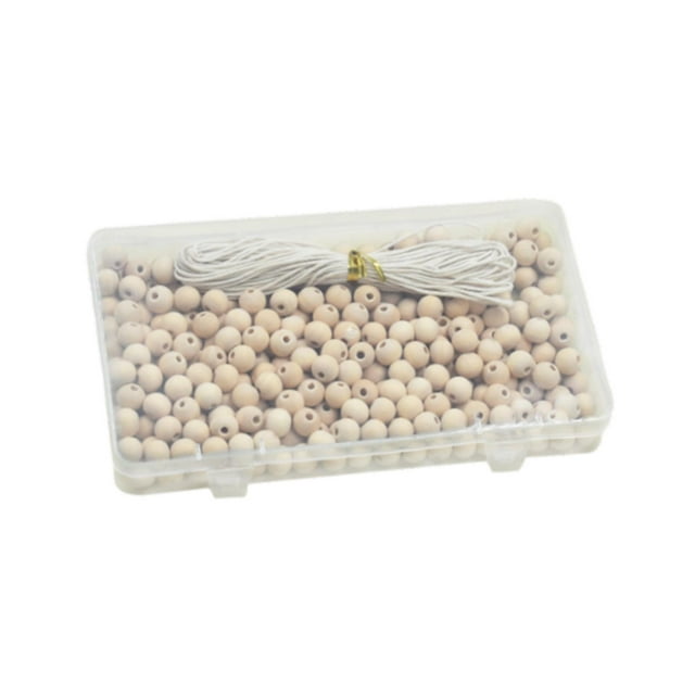300 cuentas de madera espaciadoras de 10 mm de diámetro con cuerda de 32.8 ft para manualidades, cuentas sueltas para hacer joyas, llavero, diadema fe