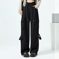 thumbnail image 6 of XuJwPNcy Women's Cargo Pants Casual Drawstring V Waisted Wide Leg Pants with Flap Pockets Trendy Solid Hiking Trousers, 6 of 7