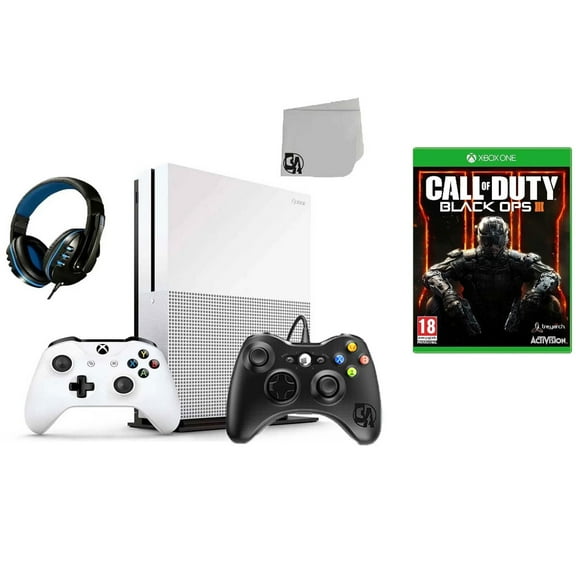 Pre-Owned Microsoft 234-00051 Xbox One S White 1TB Gaming Console with 2 Controller Included with Call of Duty- Black Ops III BOLT AXTION Bundle