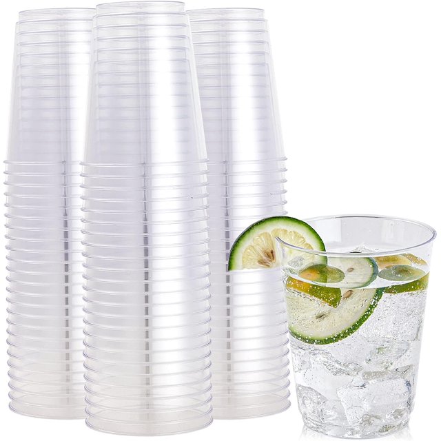 FrostHike 100 Gobelets en Plastique Transparent 10 oz Gobelets Jetables Gobelets en Plastique Robuste. Gobelets en Plastique Dur Réutilisables Transparents pour Mariage. Action de Grâce. Halloween. Fête de Noël