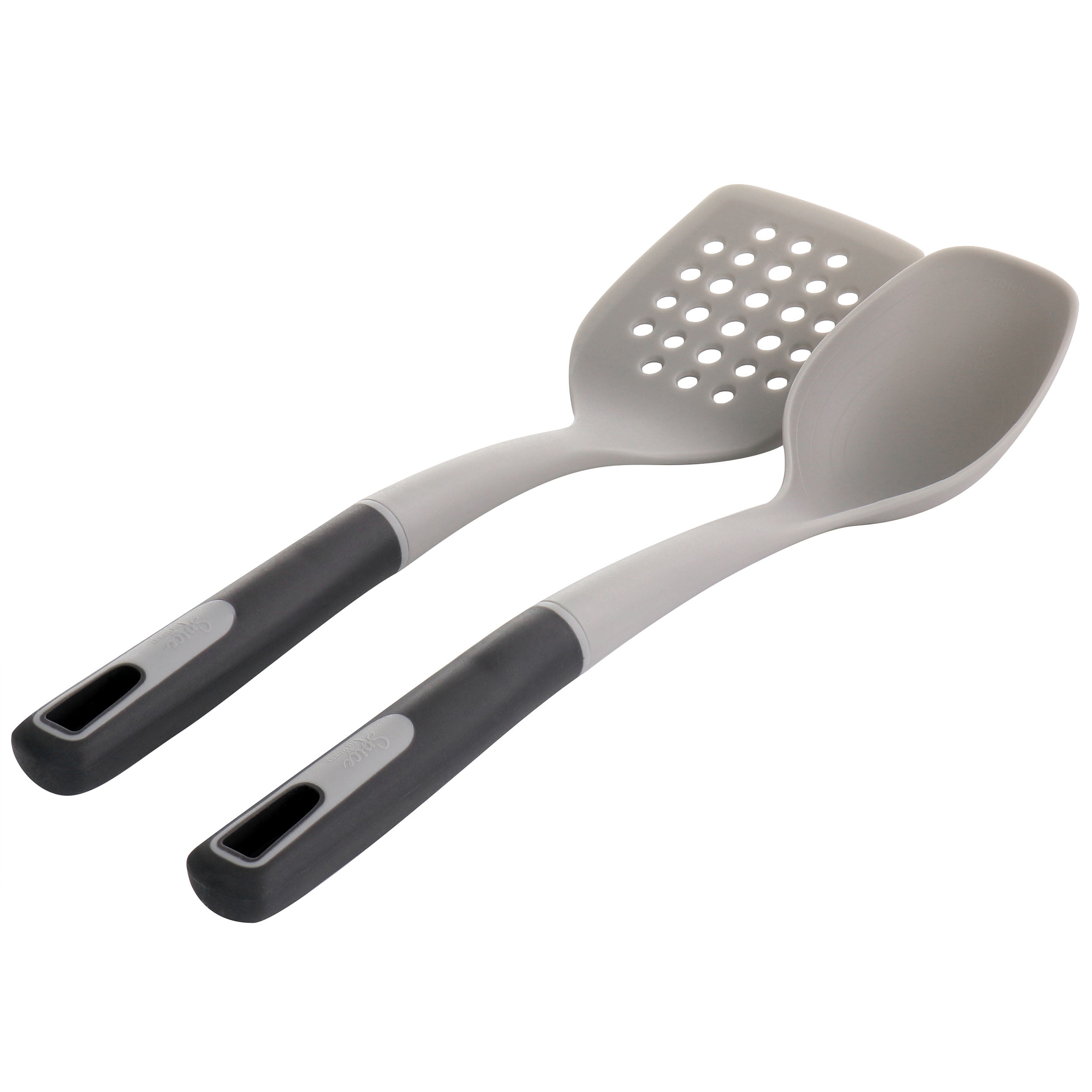 Spice by Tia Mowry Savory Saffron 7 Piece Ceramic Nonstick Aluminum Cookware Set with Nylon Utensils in Grey