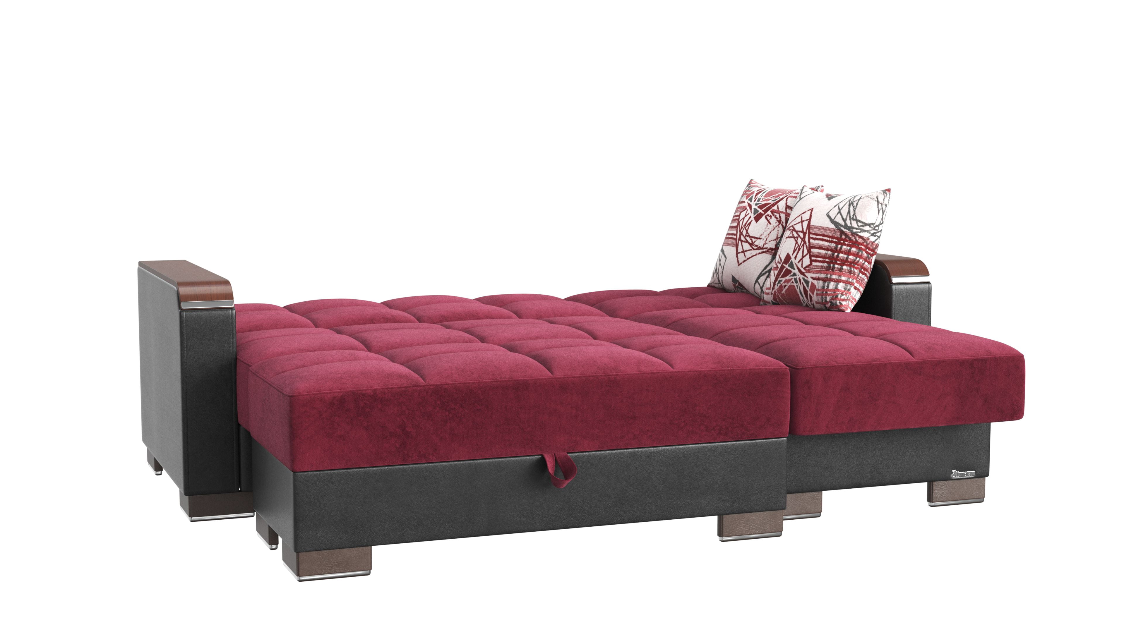 Ottomanson Origins X Modern Convertible L-Shaped Sectional Sofa, Burgundy Color Microfiber