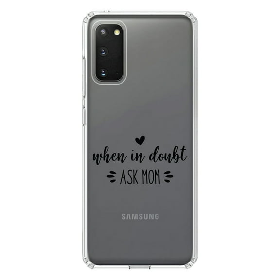 DistinctInk Clear Shockproof Hybrid Case for Galaxy S20 / S20 5G (6.2" Screen) - TPU Bumper Acrylic Back Tempered Glass Screen Protector - When in Doubt, ASK MOM