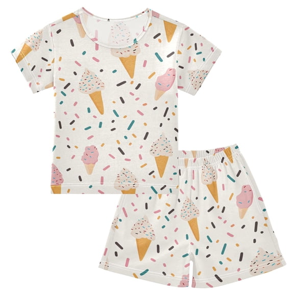 joogoo Cartoon Ice Cream Pattern Pajama Sets Short Sleeve Cotton 2-Piece Sleepwear 10Y