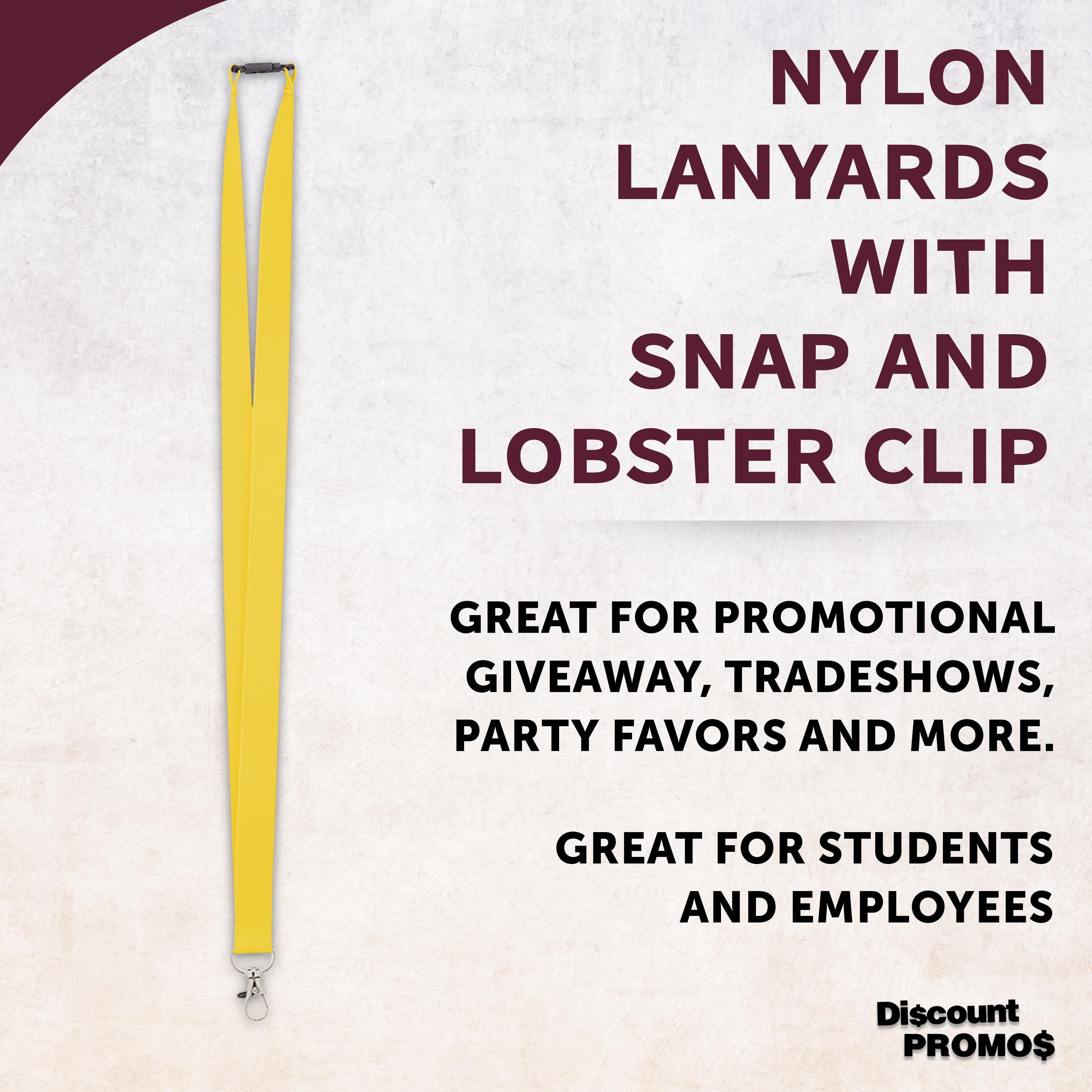 Pop Nylon Lanyards with Snap and Lobster Clip Set of 10, Bulk Pack - Perfect Item to Give to Employees, Students or Even to Sport Fans - Yellow