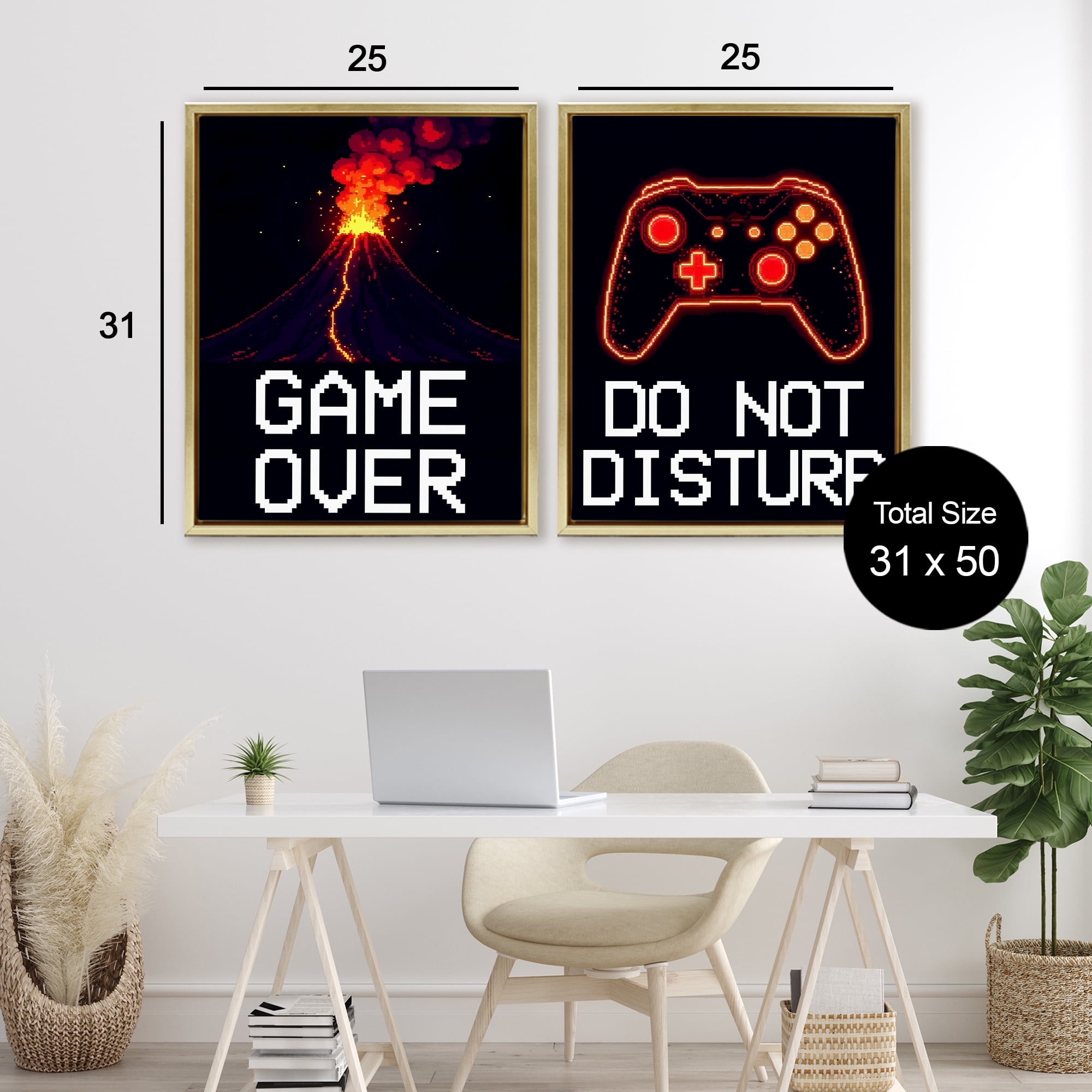 Pixel Game Sentiments 2 Piece Gold Framed Floater Canvas Set, design by Kim Allen
