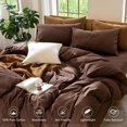 thumbnail image 4 of Ensemble de Housse de Couette en Coton Lavé Effet Lin Respirant Durable Doux Confortable (Lin Brun Gris Grand Lit), 4 of 9