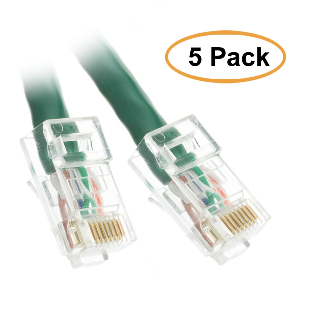 C&E Cat6 Green Ethernet Patch Cable, Bootless, 14 Feet, 5 Pack ...
