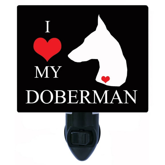 Night Light - I Heart My Doberman. | Dog Theme, Includes Free Switchable Insert, 4W Bulb, E12 Base