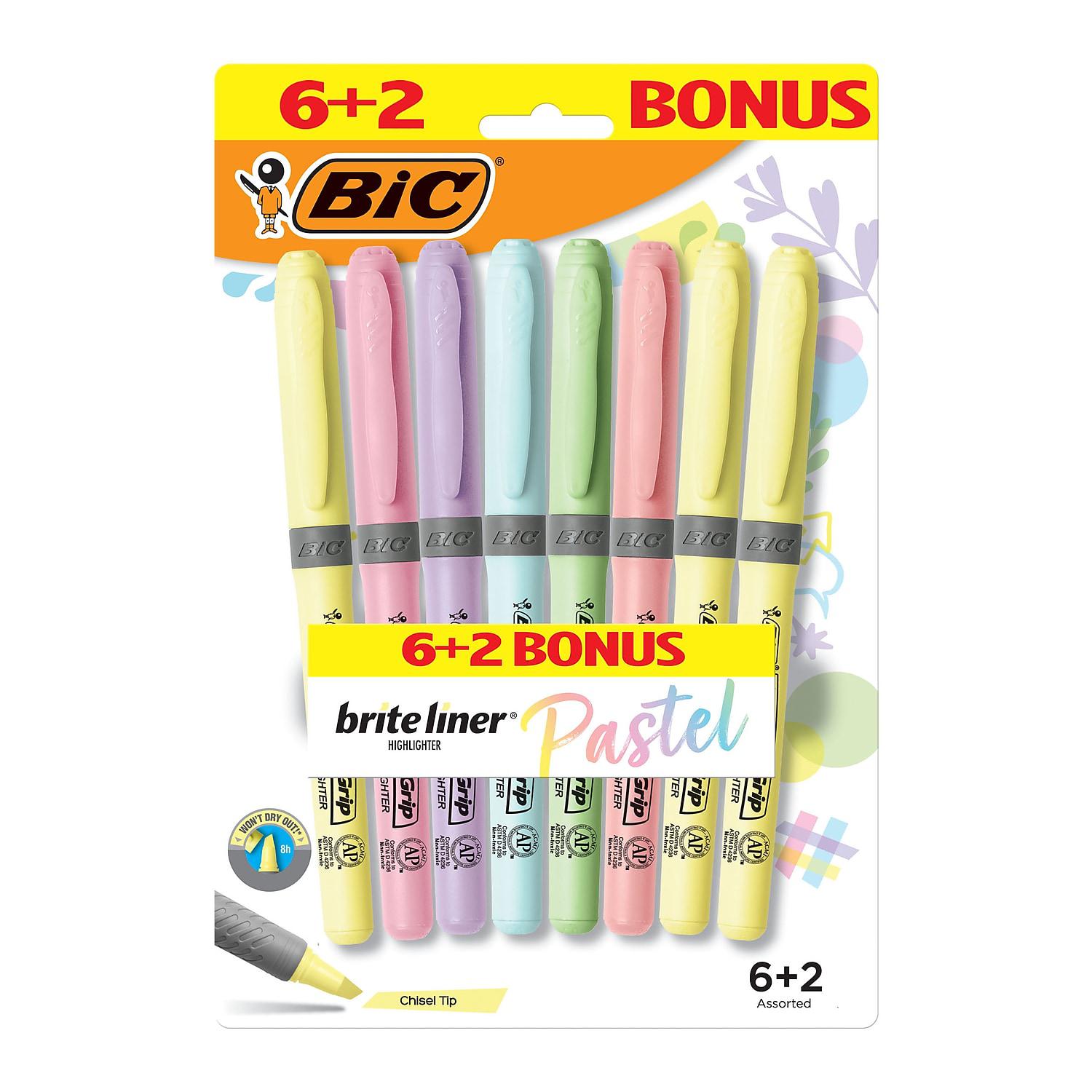 BIC Brite Liner Grip Pastel Highlighters, Chisel Tip, Assorted Pastel