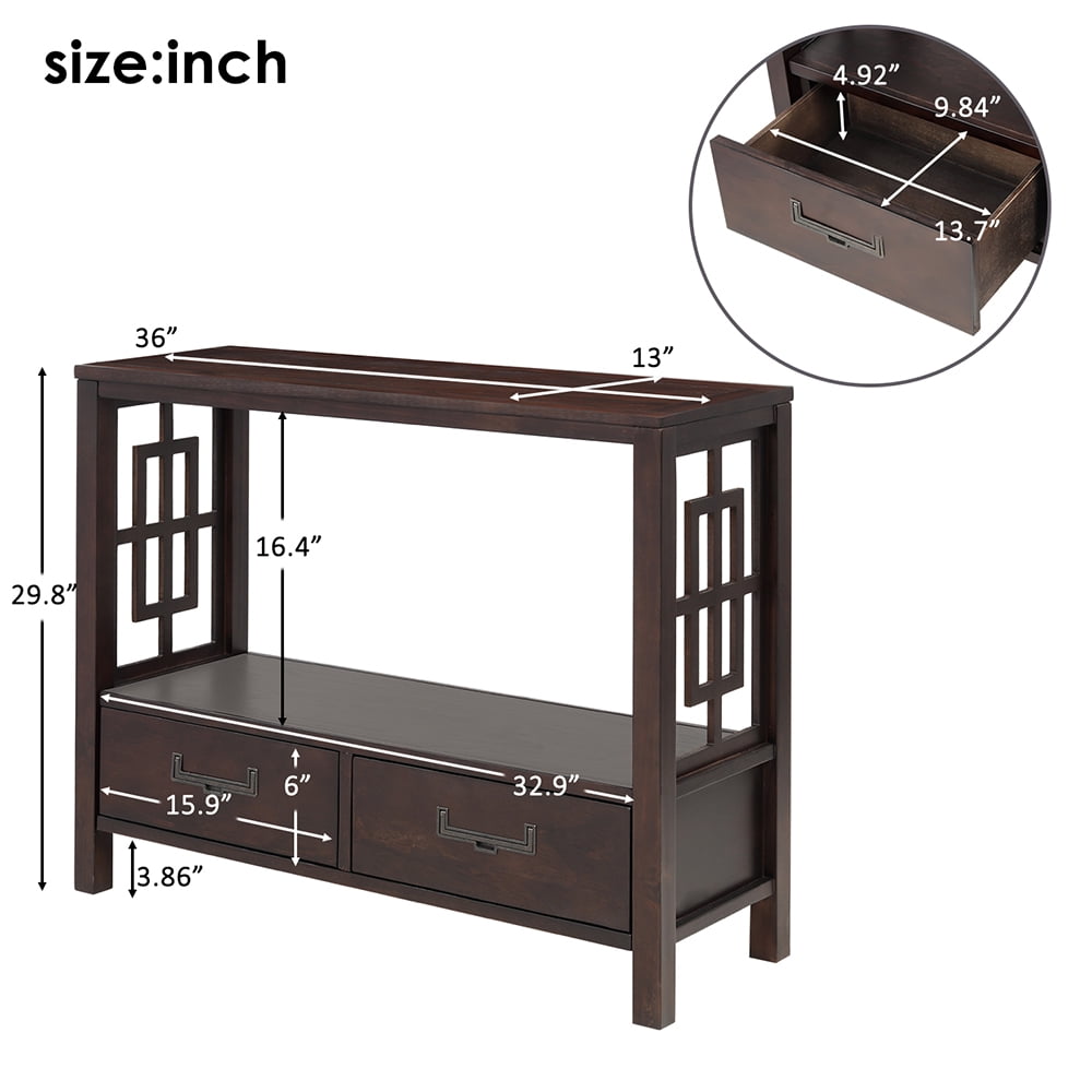 Lowestbest 36" Farmhouse Console Table, Solid Wood Sofa Table with Two Bottom Drawers, Narrow Side Cabinet for Entryway, Espresso Lowestbest 36" Farmhouse Console Table, Solid Wood Sofa Table with Two Bottom Drawers, Narrow Side Cabinet for Entryway, Espresso