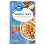 Great Value Instant Oatmeal Variety Pack, Maple Brown Sugar & Apple Cinnamon, 14 oz, 8 Count