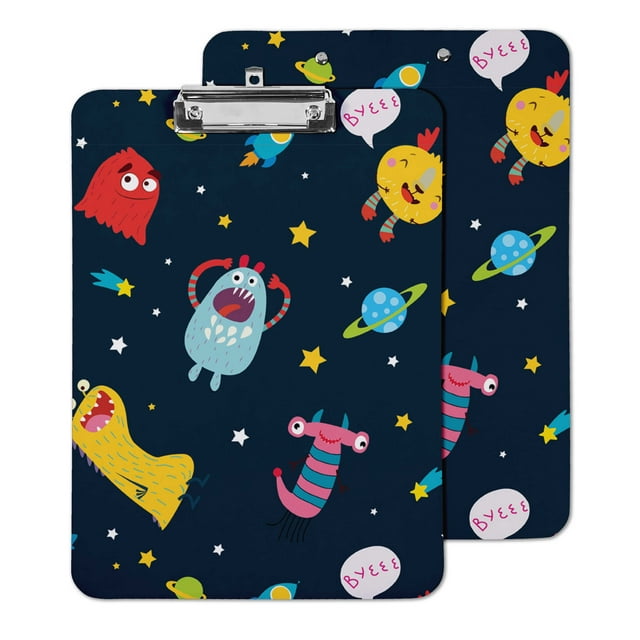 Inkdotpot Decorative Clipboard Letter Size Clipboard with Low Profile Clip,Retractable Key Hole for Hanging Paperboard for Office School w/ Free Marker & Eraser,Monster-9x12.5 Inch