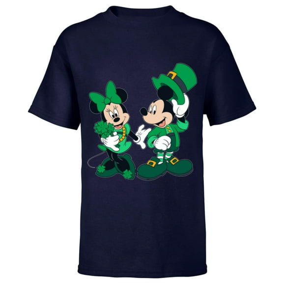 Disney Green Leprechaun Mickey & Minnie St. Patrick's Day - Short Sleeve T-Shirt for Kids - Customized-Navy