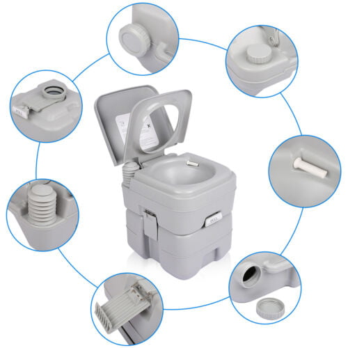 20L+8L Mobile Camping Toilet Portable Travel Chemical WC Outdoor Handle Grey New 