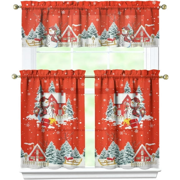 3 Piece Christmas Kitchen Curtains and Valances Set for Windows Christmas Kitchen Window Curtains Over Sink Decor 27.5x36 in