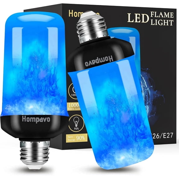 Upgraded LED Flame Light Bulbs, 4 Modes Flickering Light Bulbs with Upside Down Effect, E26 Flame Bulb for Halloween Christmas Party Patio Porch Home Indoor Outdoor Decorations - 2 Blue