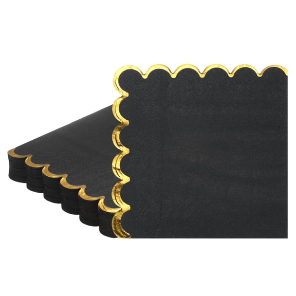Uxcell 50Pack Gold Foil Scalloped Cocktail Paper Napkins for Parties and Events[Black]