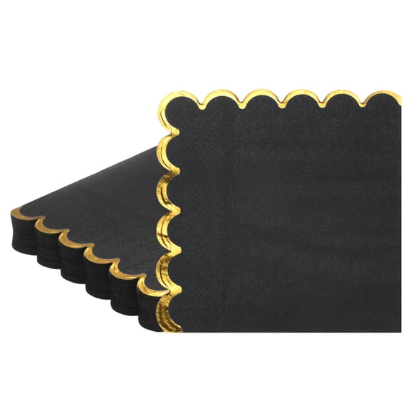 Uxcell 50Pack Gold Foil Scalloped Cocktail Paper Napkins for Parties and Events[Black]