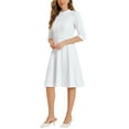 thumbnail image 4 of INSPIRE CHIC Women's Vintage Dress 3/4 Sleeves Stand Collar Office A-Line Dress L White, 4 of 6