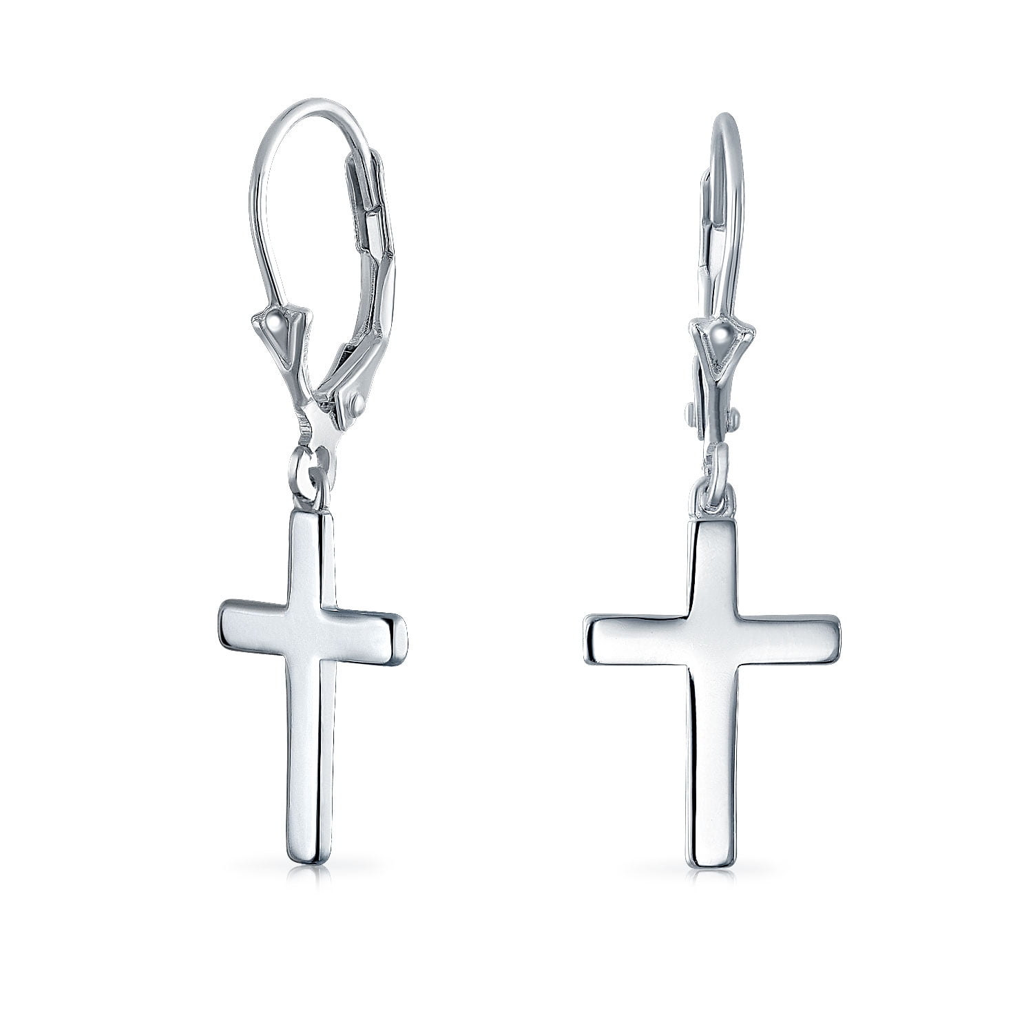 Bling Jewelry Womens Religious Dangle Cross Earrings .925 Sterling Silver Lever back