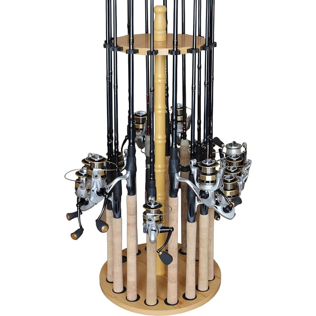 Round Spinning Rod Holder for Freshwater Poles Gear and Accessories | Fishing Rack with Rod Clips for Garage Organization