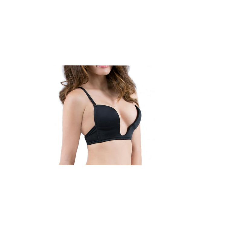 Fullness Deep Plunge V Shape Women's Push up Convertible V Bra, Size, 36C-Black  