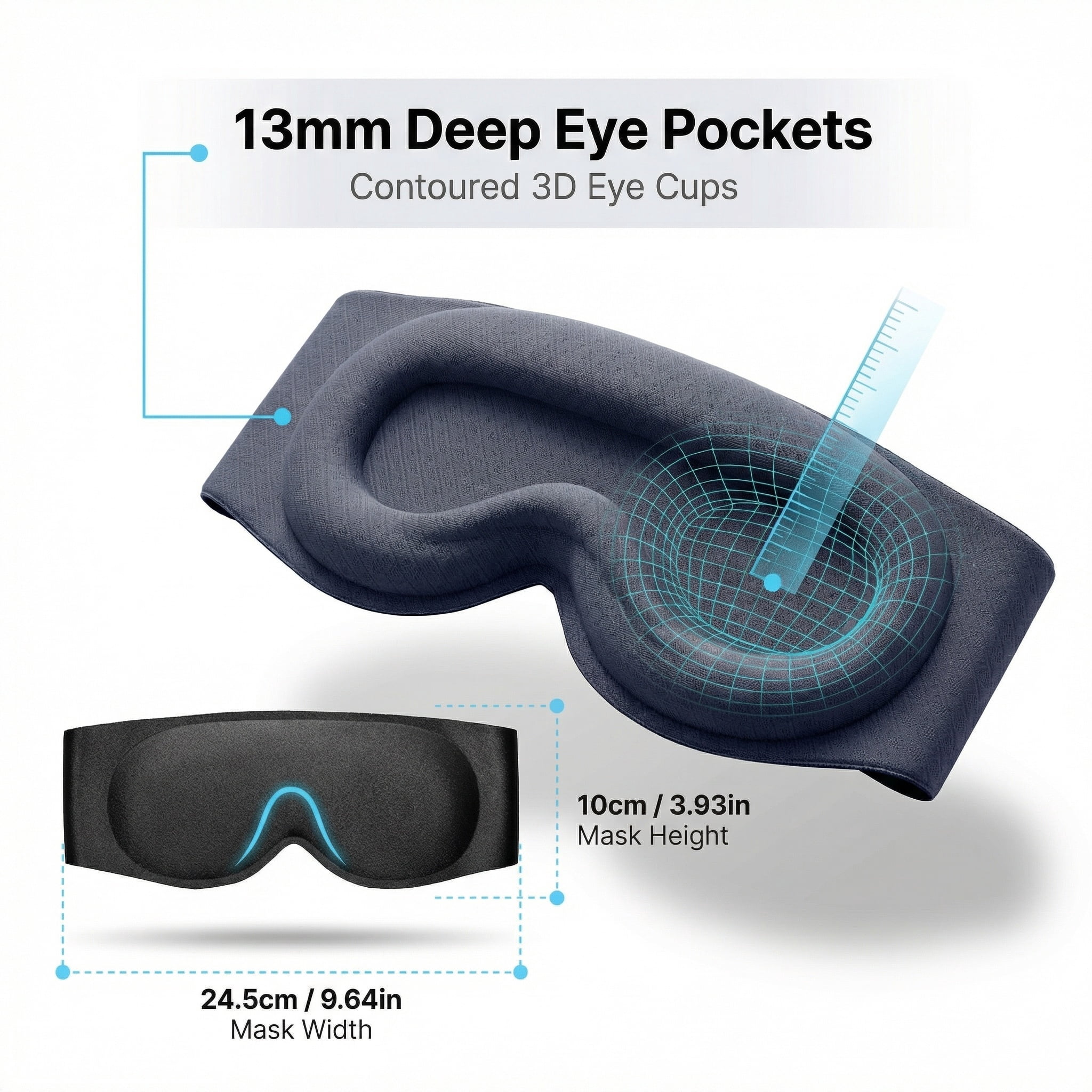 FACEMOON Weighted Sleep Mask 100% Blackout 3D Contoured for Men and Women Restful Sleep Experience Soft Memory Foam Zero Pressure Commute Black