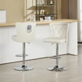 thumbnail image 2 of Bar Stools Set of 2, Adjustable Velvet Counter Barstools with Botton Tufted Back Swivel Upholstered Comfy Chairs Lion Head Pull Ring Silver Base for Kitchen Island, Dining Room, Cream, 2 of 9