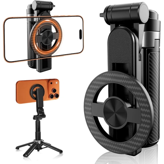 Tripod for iPhone, 3-in-1 Magnetic Pocket Selfie Stick Tripod with Remote, 360° Rotation Portable Cell Phone Tripod Stand, Extendable Mini Tripod for iPhone Magsafe (Magnetic Mount)
