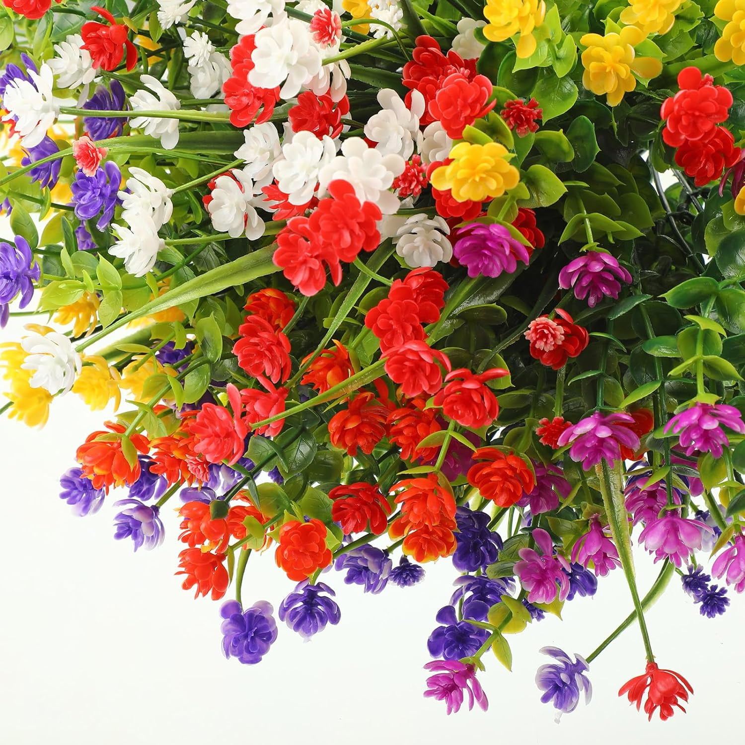 48 Bundles Artificial Flowers Outdoor,UV Resistant Faux Plastic Plants Greenery Shrubs Flower Bulk for Hanging Planter Porch Window Home Wedding Spring Summer Decor(Bright Color)