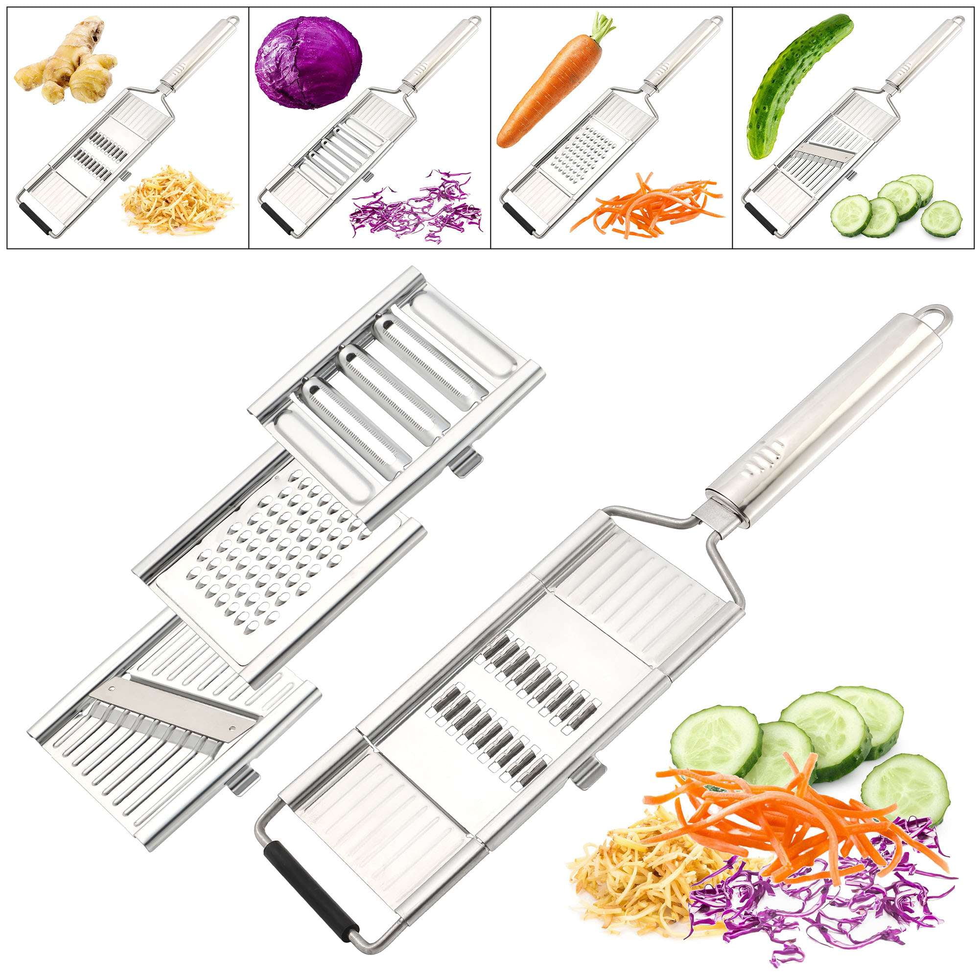 Suuker Multi-Purpose Vegetable Slicer Set,Stainless Steel Cheese Grater & Vegetable Chopper with 4 Adjustable Blades for Vegetables, Fruits,hand-held